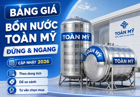 Bảng giá bồn inox Toàn Mỹ 2026: giá đứng/ngang theo dung tích và cách chọn đúng