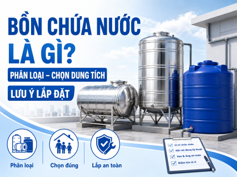 Bồn chứa nước là gì? Phân loại, cách chọn dung tích và lưu ý lắp đặt