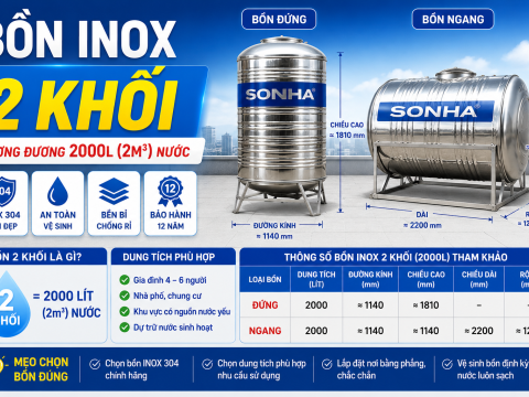 Bồn inox 2 khối là bao nhiêu lít? Giá, kích thước và cách chọn đúng