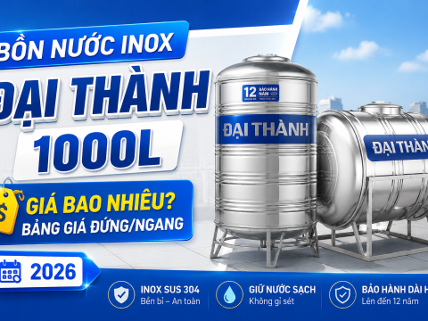 Giá bồn nước inox Toàn Mỹ 1500L mới nhất: nên chọn loại đứng hay ngang?