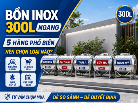 Bồn nước inox 300L ngang: giá, kích thước và so sánh hãng chi tiết 2026