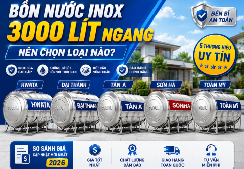 Bồn nước inox 3000 lít ngang: bảng kích thước, bảng giá và so sánh các hãng