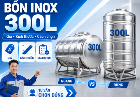 Bồn nước inox 300L: giá, kích thước và cách chọn loại phù hợp