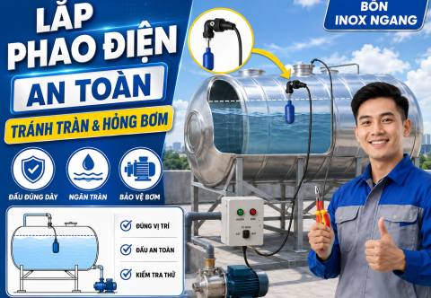 Cách lắp phao điện cho bồn nước inox ngang an toàn, tránh tràn và hỏng bơm