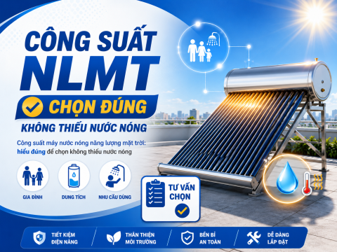 Công suất máy nước nóng năng lượng mặt trời là gì? Cách chọn đúng dung tích và hiệu suất