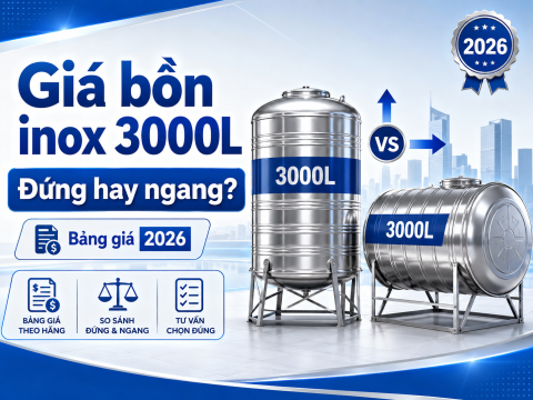 Giá bồn nước inox 3000 lít 2026: bảng giá chi tiết theo hãng, đứng/ngang và cách chọn đúng