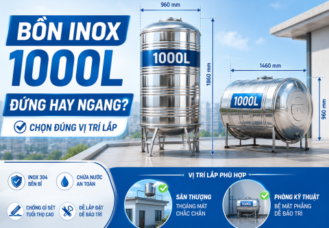 Kích thước bồn inox 1000 lít đứng, ngang và cách chọn đúng vị trí lắp