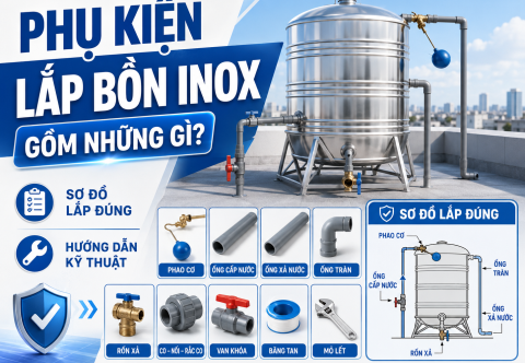 Phụ kiện lắp bồn nước inox gồm những gì? Sơ đồ và hướng dẫn lắp đúng kỹ thuật