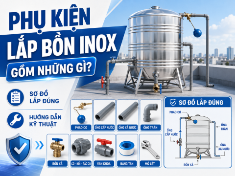 Phụ kiện lắp bồn nước inox gồm những gì? Sơ đồ và hướng dẫn lắp đúng kỹ thuật