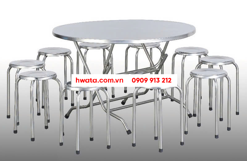 bàn inox tròn cho quán ăn bố trí thực tế