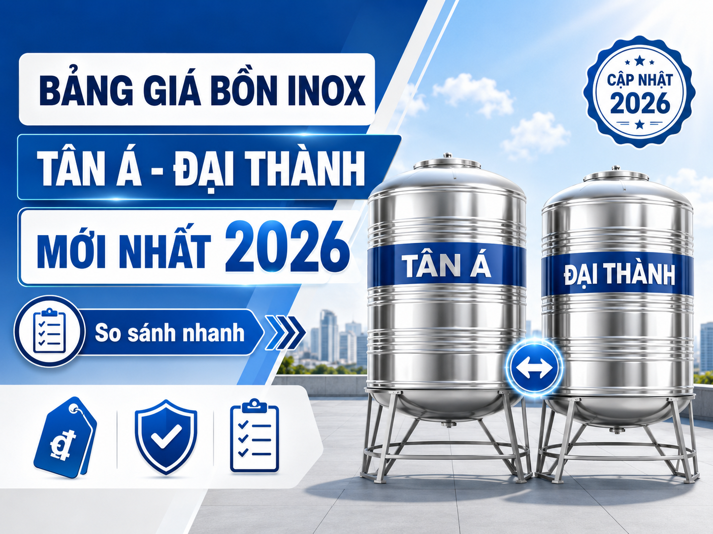 Bảng giá bồn nước inox Tân Á Đại Thành mới nhất 2026
