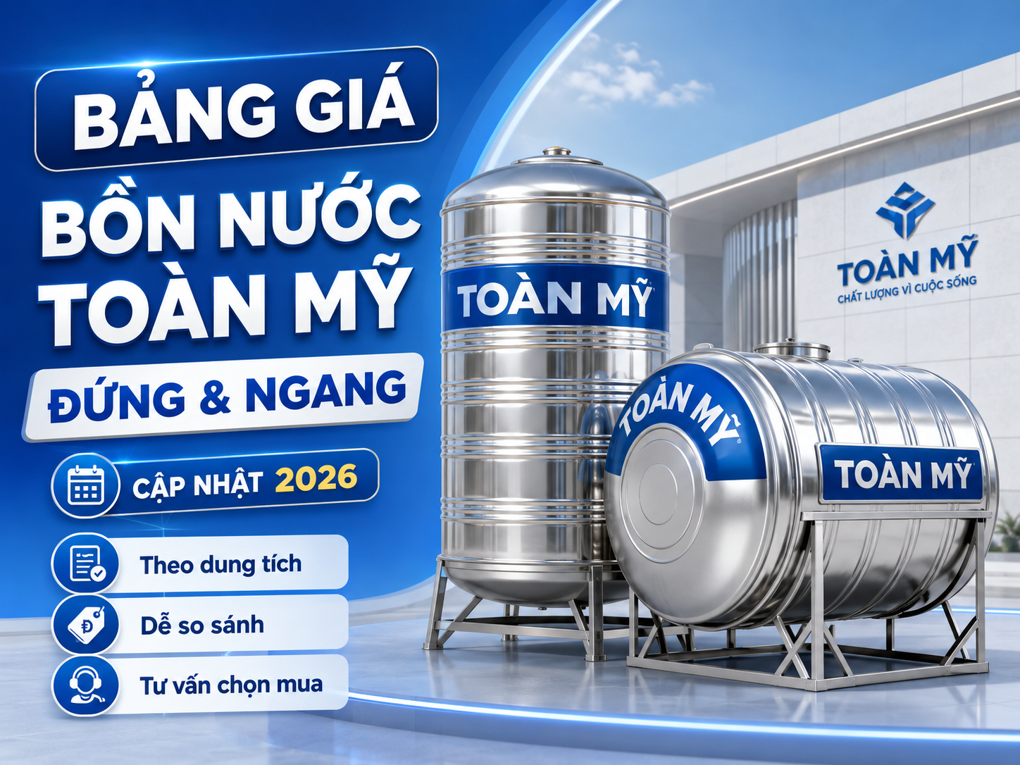 Bảng giá Bồn nước Toàn Mỹ 2026 theo dung tích Bảng giá Bồn nước Toàn Mỹ 2026 theo dung tích