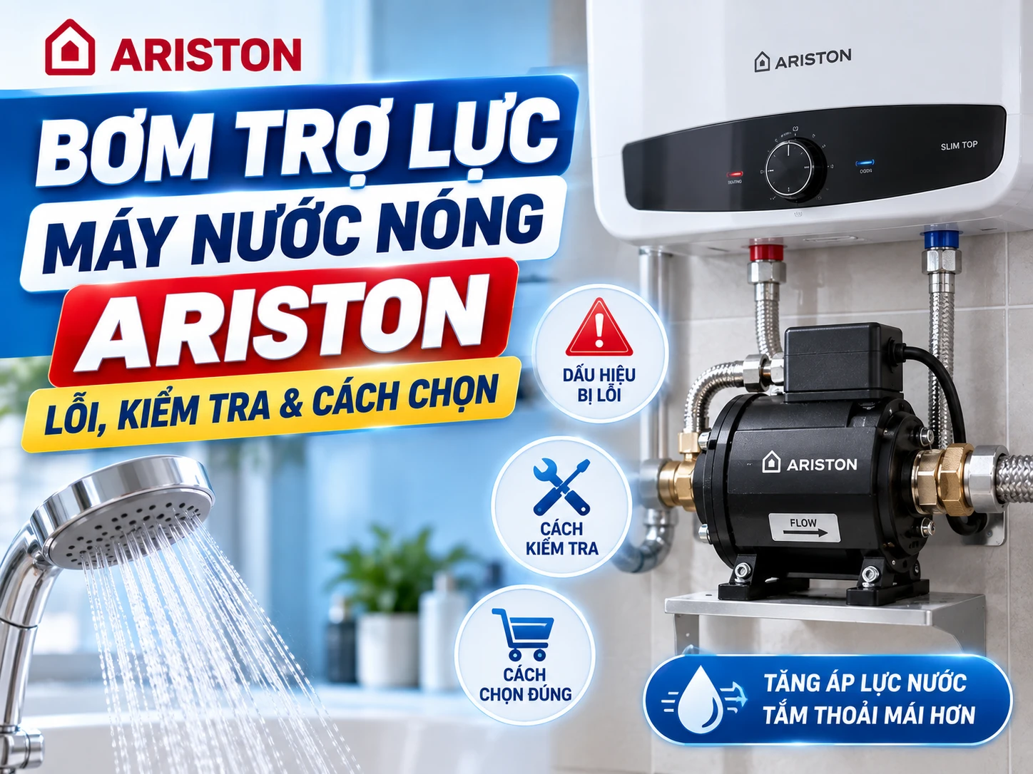 Bơm trợ lực máy nước nóng Ariston là gì Bơm trợ lực máy nước nóng Ariston tích hợp trong máy trực tiếp