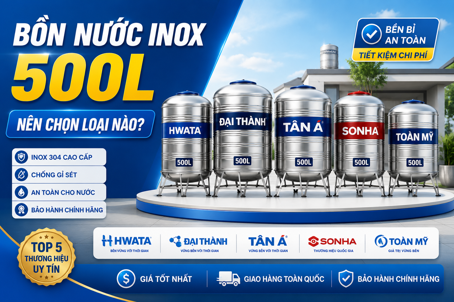 Bồn nước inox 500L chính hãng cho gia đình nhỏ Bồn nước inox 500L chính hãng cho gia đình nhỏ