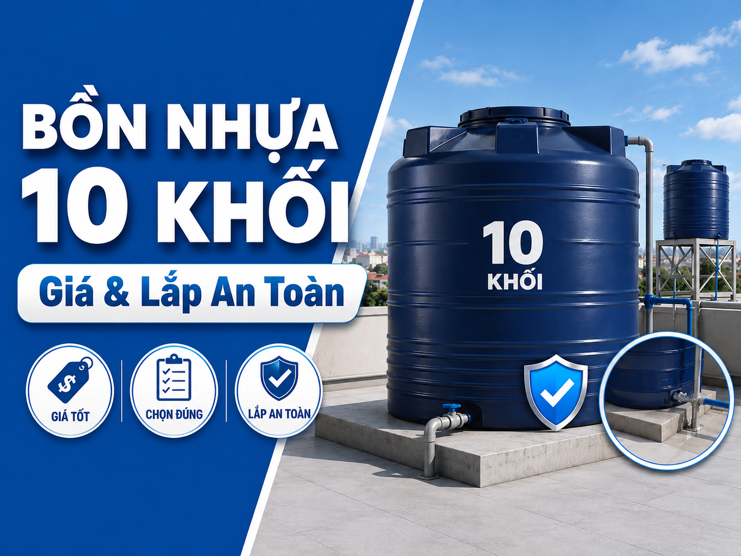 bồn nước nhựa 10 khối dung tích 10000 lít dùng cho công trình nhà trọ