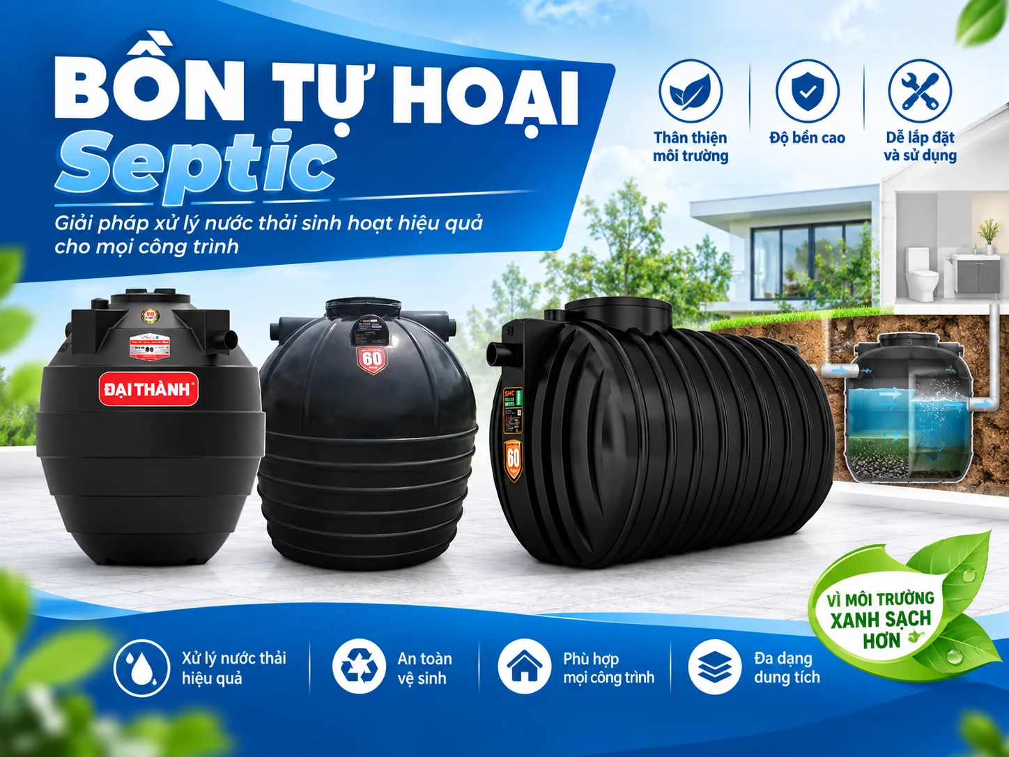 bồn tự hoại 500L – 1200L cho gia đình và nhà phố