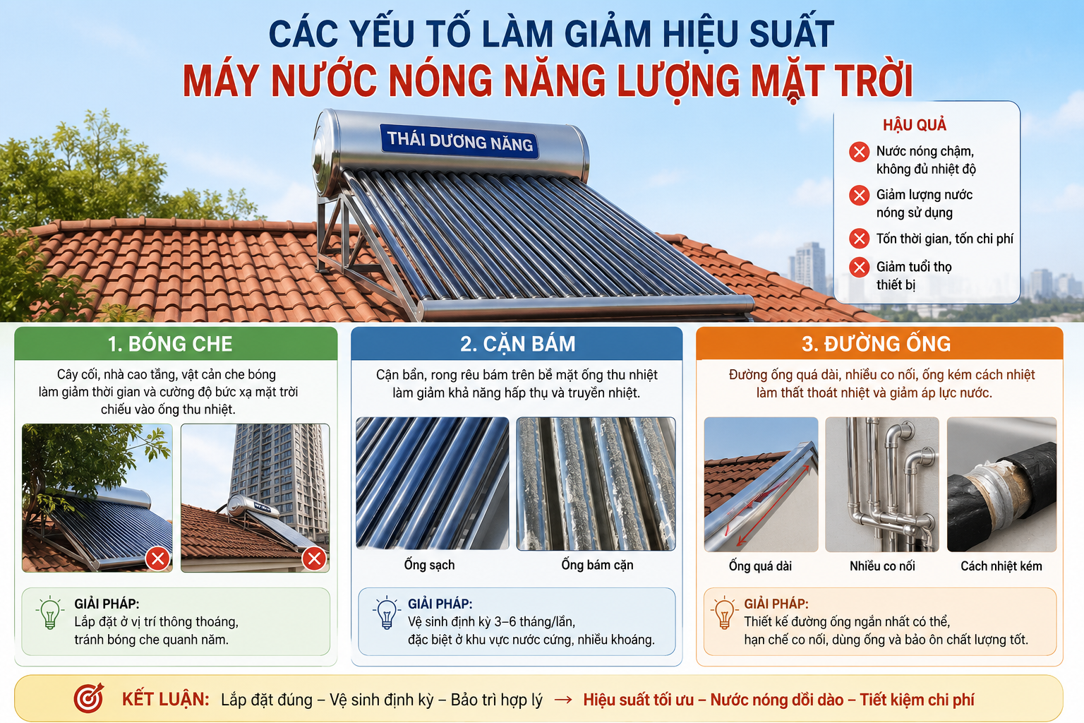 Các yếu tố làm giảm hiệu suất thái dương năng các yếu tố làm giảm hiệu suất máy nước nóng năng lượng mặt trời do bóng che cặn bám và đường ống