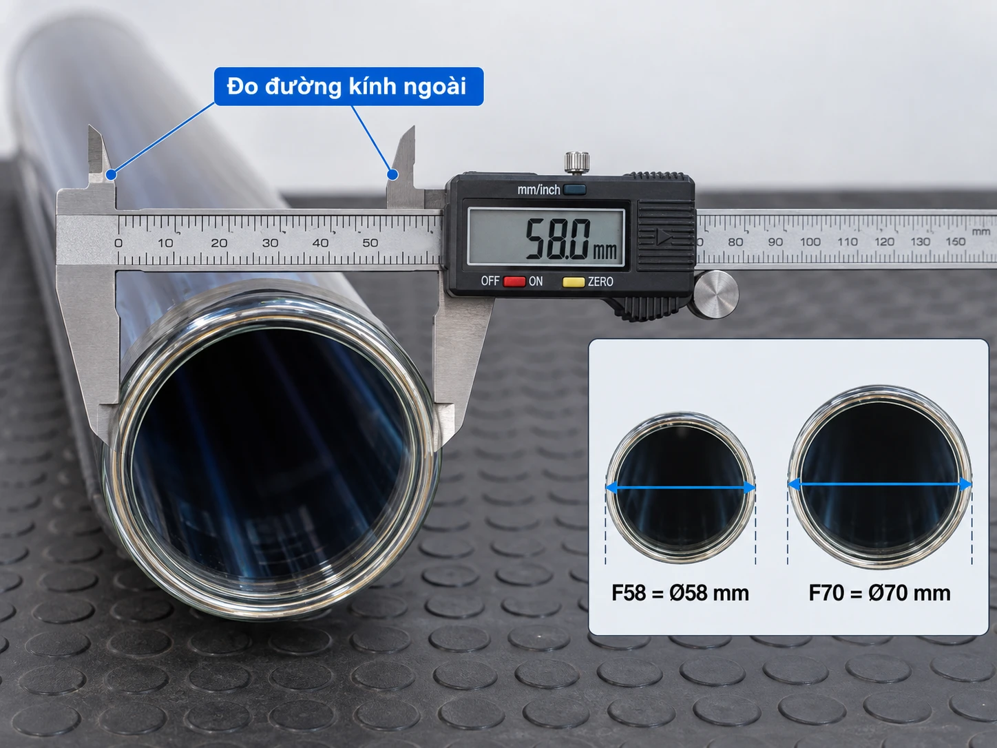 Kiểm tra ống F58 F70 trước khi thay thế Cách nhận biết và đo ống năng lượng mặt trời F58 F70 trước khi thay
