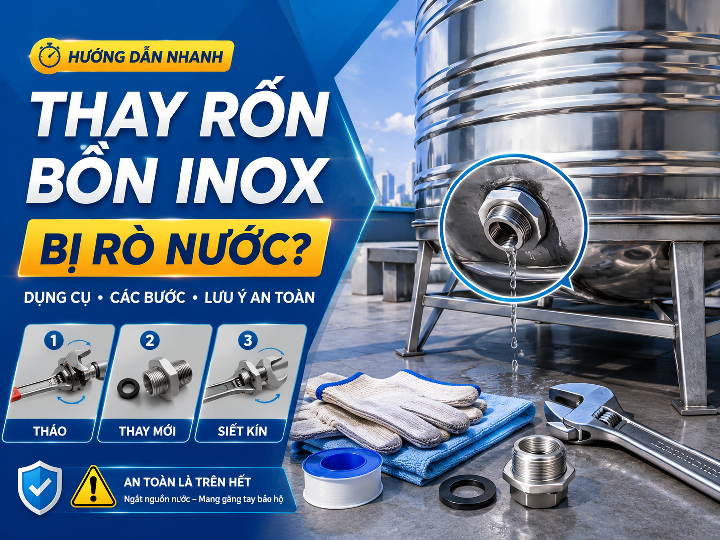 thay rốn bồn nước inox bị rò nước