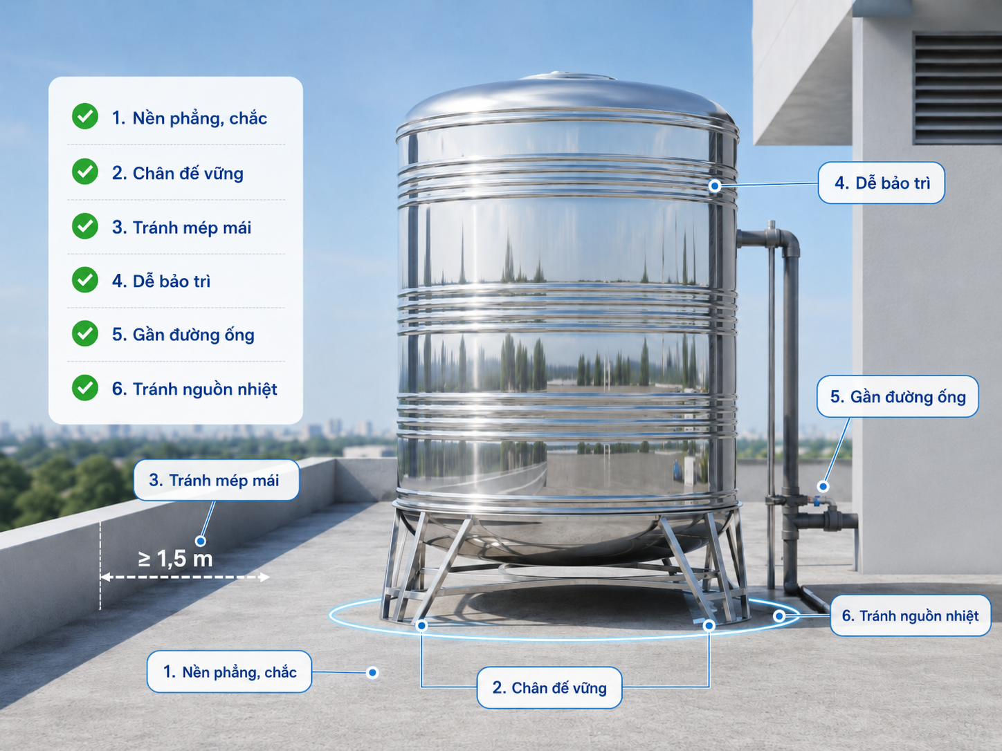 Checklist vị trí lắp bồn inox đứng an toàn checklist vị trí lắp bồn nước inox đứng an toàn