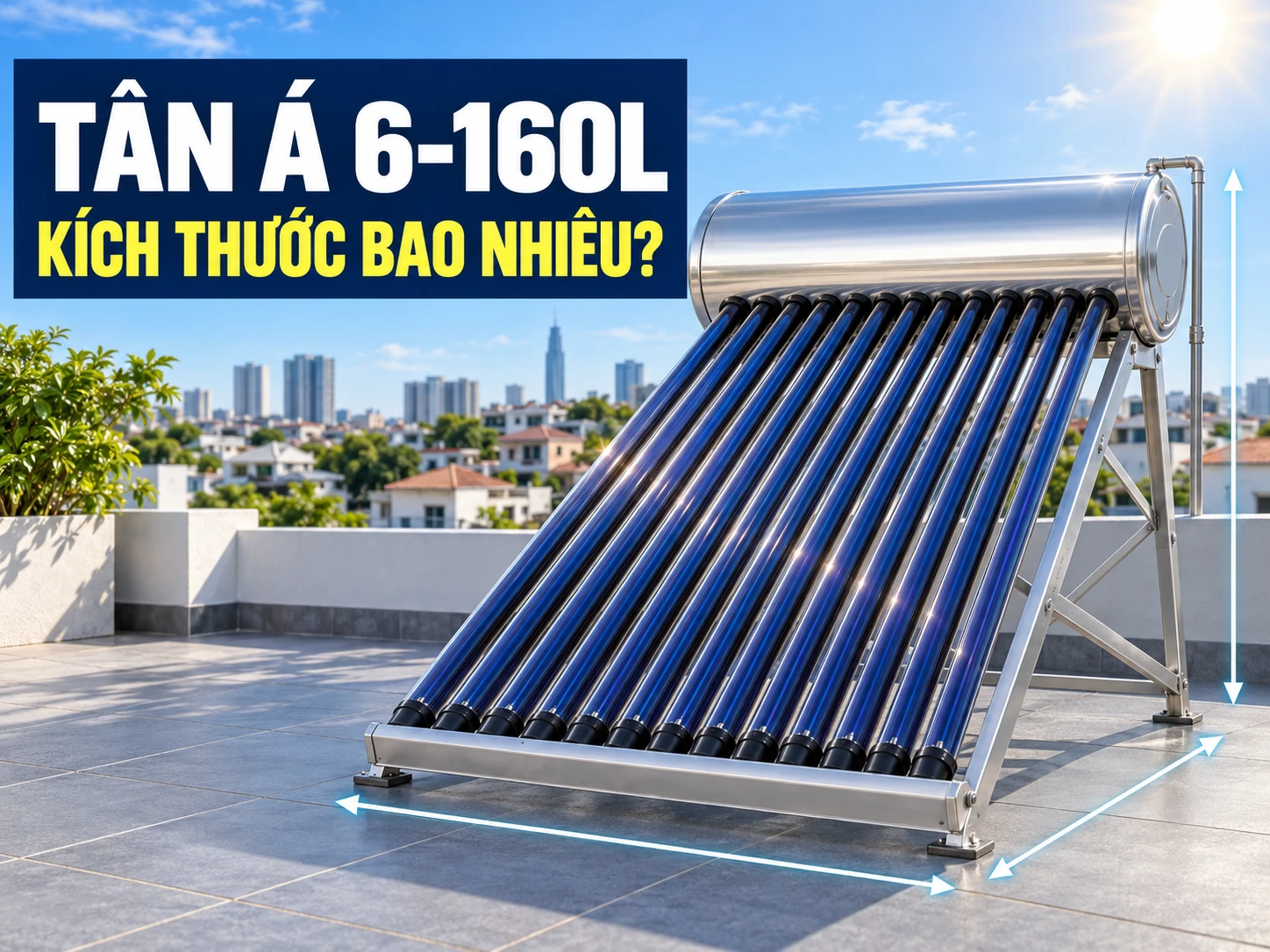 Kích thước bình năng lượng mặt trời Tân Á 160L mã TA-6 58-15