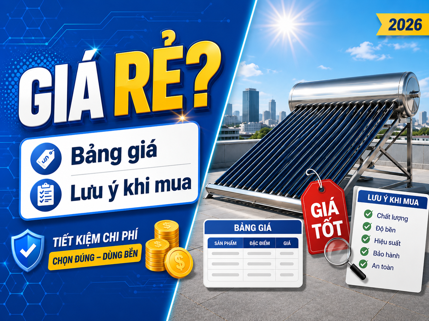 Máy nước nóng năng lượng mặt trời giá rẻ chính hãng giá tốt