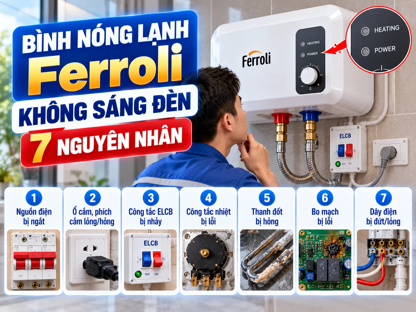 Bình nóng lạnh Ferroli không sáng đèn nguyên nhân và cách kiểm tra