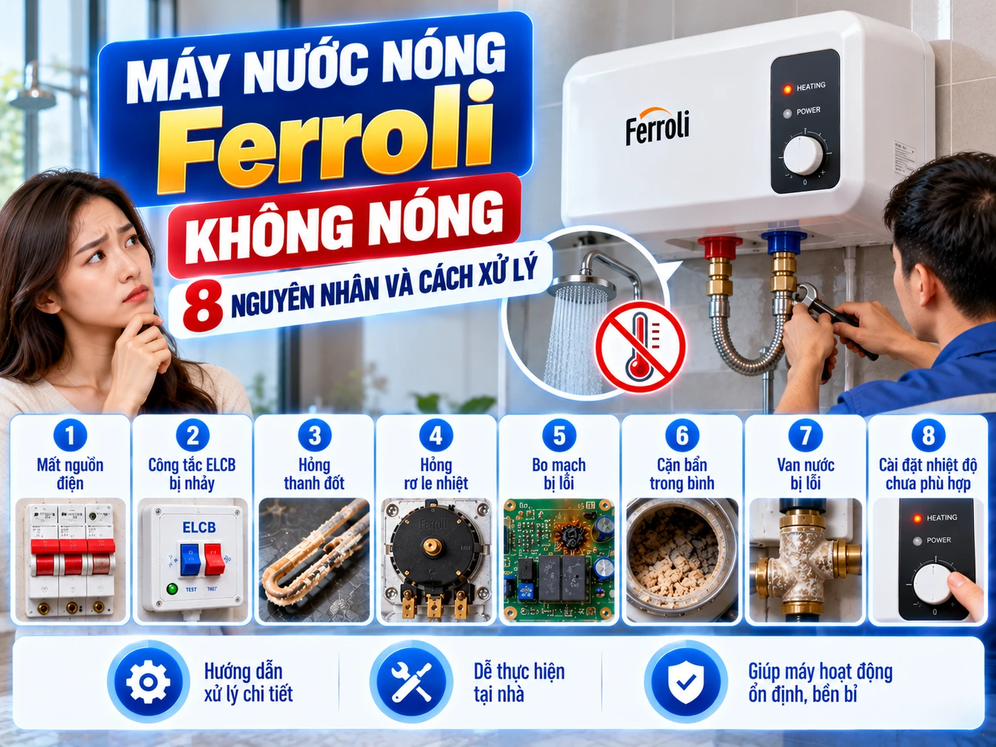 Máy nước nóng Ferroli không nóng nguyên nhân và cách xử lý