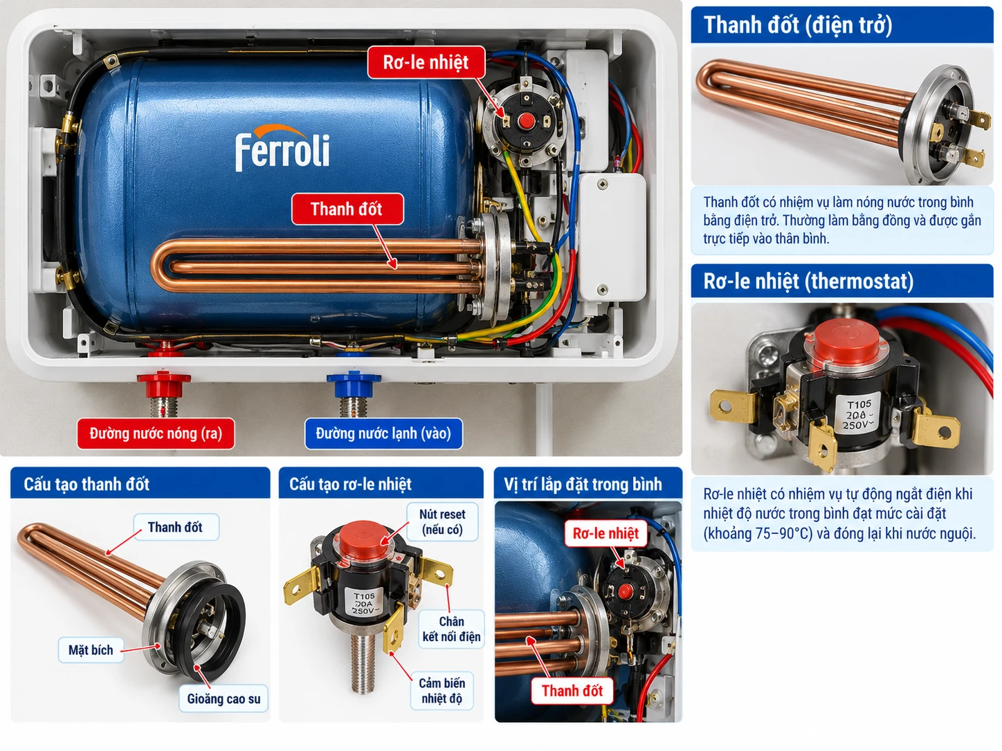 Thanh đốt và bộ điều nhiệt bình nóng lạnh Ferroli