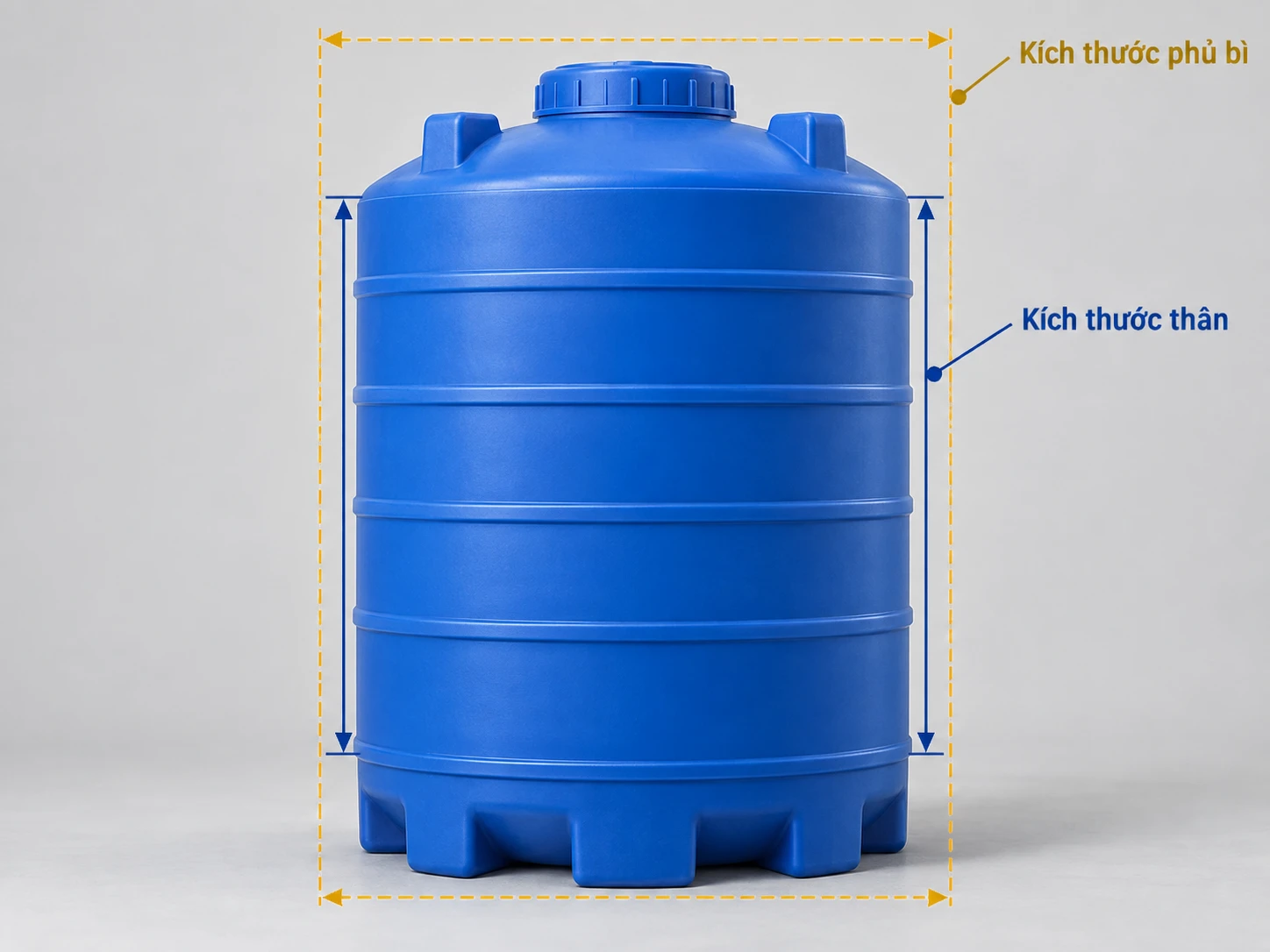 phân biệt kích thước thân và kích thước phủ bì bồn nhựa 1000L