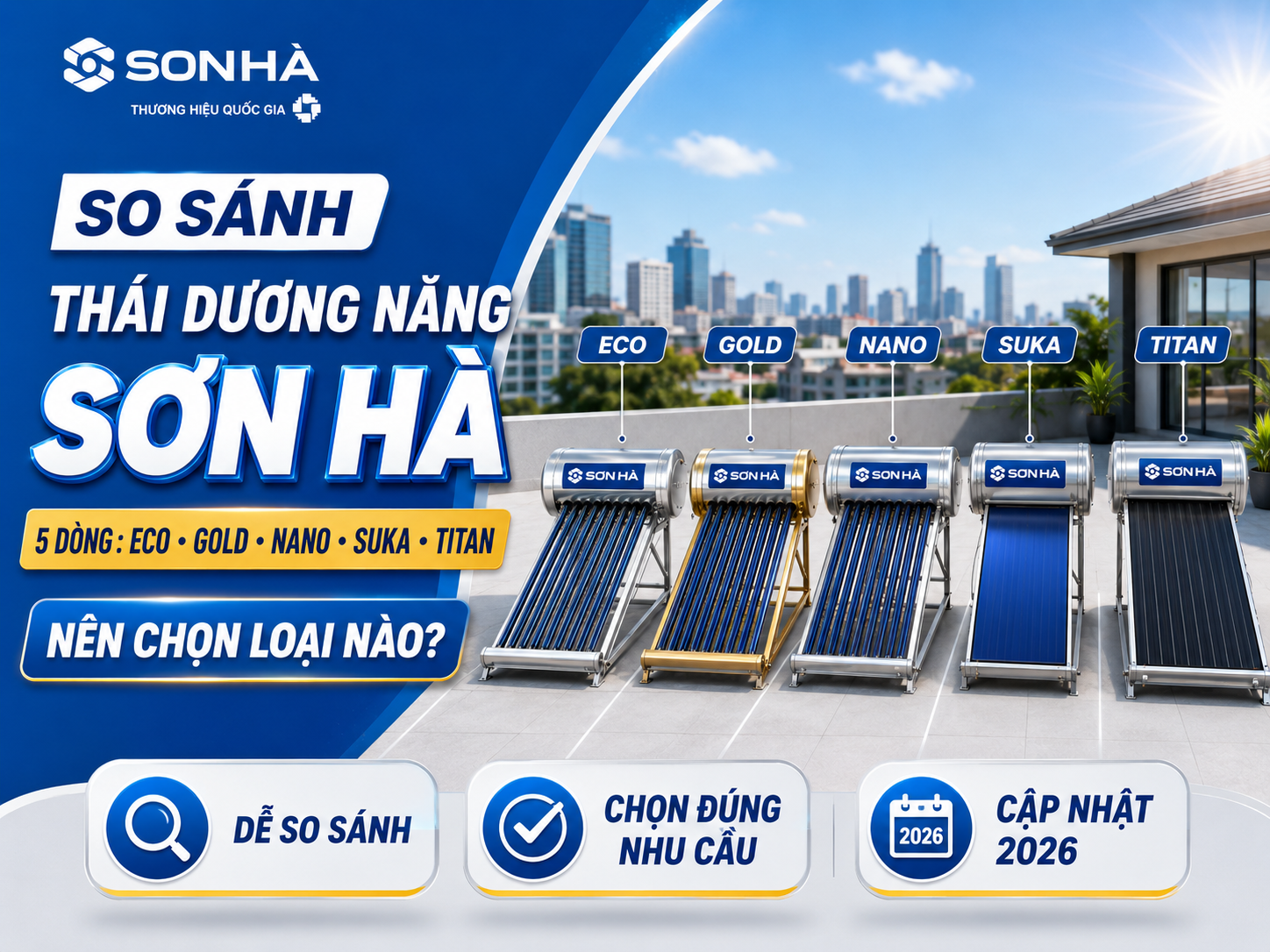So sánh Thái Dương Năng Sơn Hà ECO GOLD NANO SUKA TITAN So sánh Thái Dương Năng Sơn Hà ECO GOLD NANO SUKA TITAN