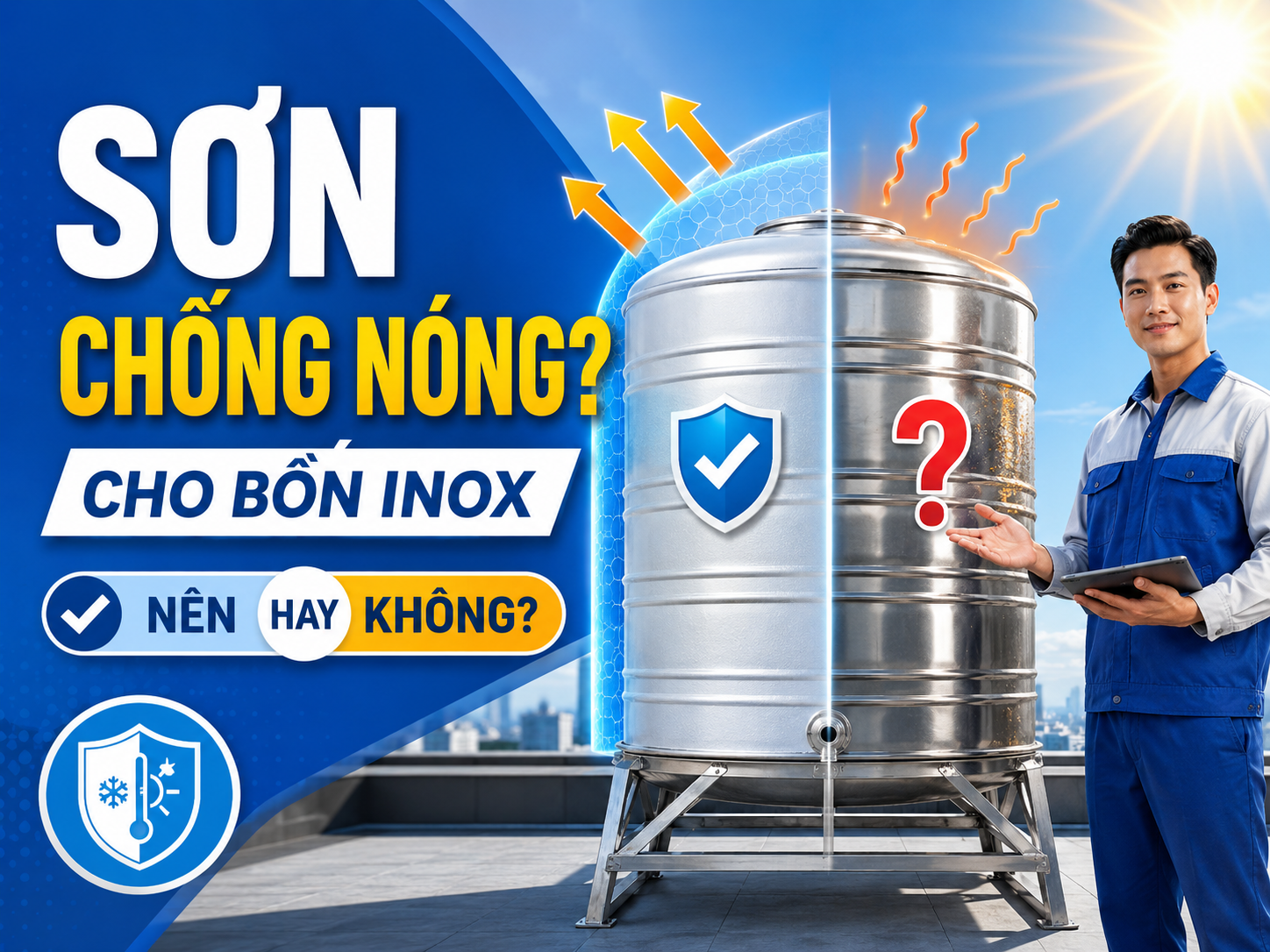 Sơn chống nóng bồn nước inox đặt trên sân thượng ngoài trời