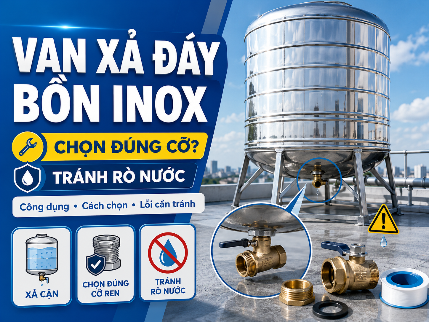 Van xả đáy bồn nước inox Van xả đáy bồn nước inox dùng để xả nước và xả cặn khi vệ sinh bồn