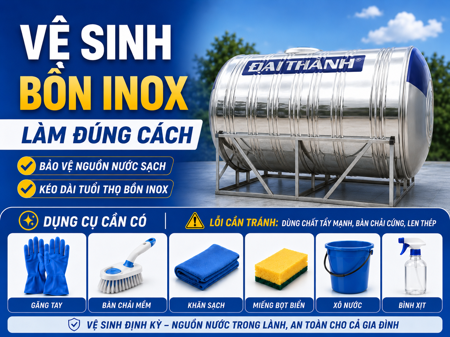 vệ sinh bồn nước inox tại nhà đúng cách và an toàn
