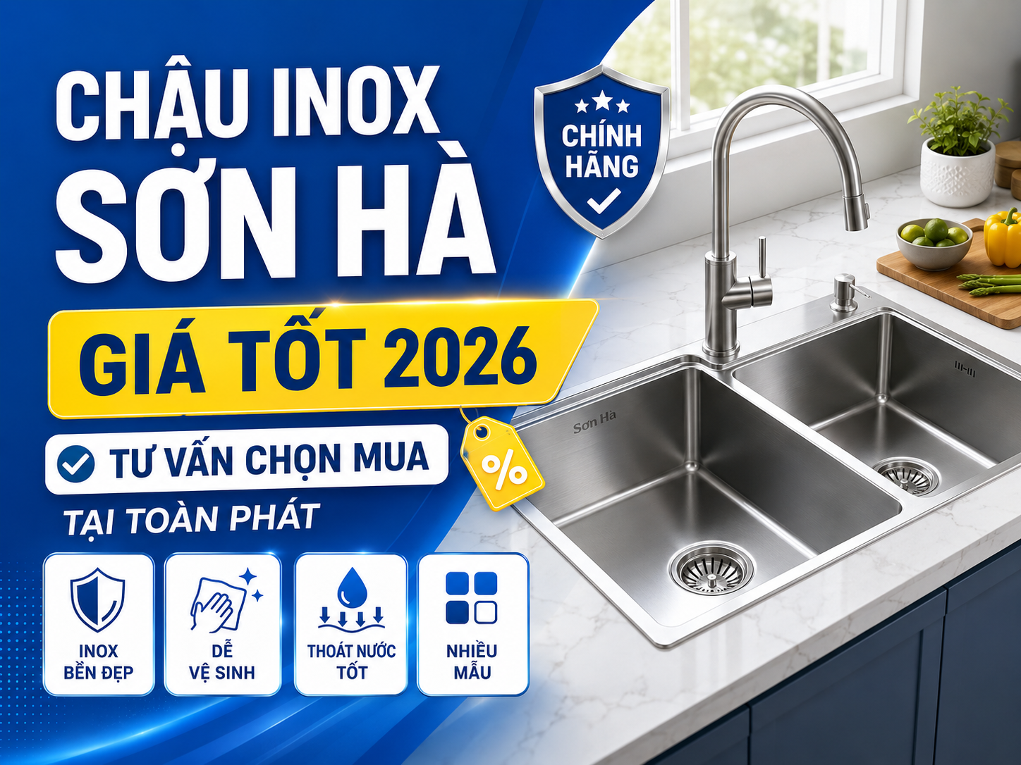 Chậu inox Sơn Hà chính hãng cho bếp gia đình