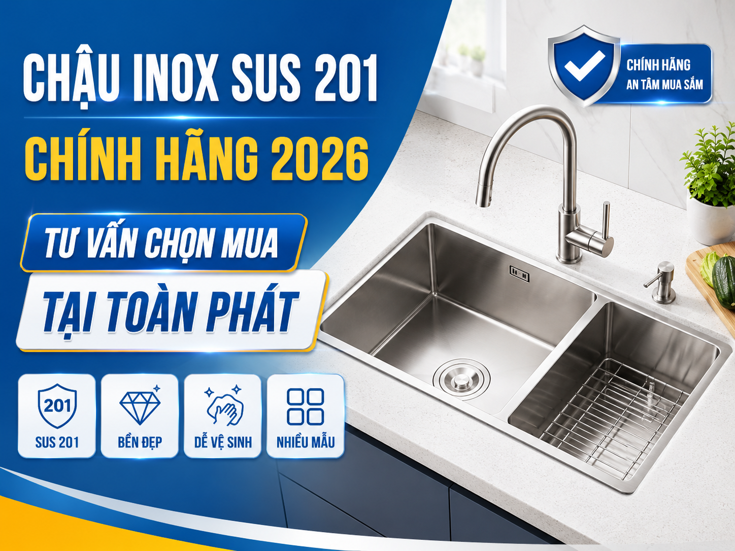 Chậu inox SUS 201 giá tốt cho bếp gia đình