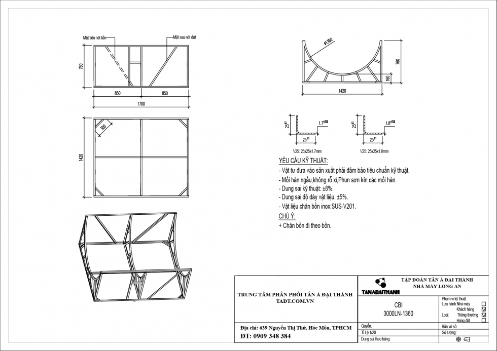 Chân bồn nước 3000l ngang