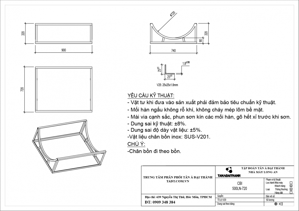 Chân bồn nước 500l ngang