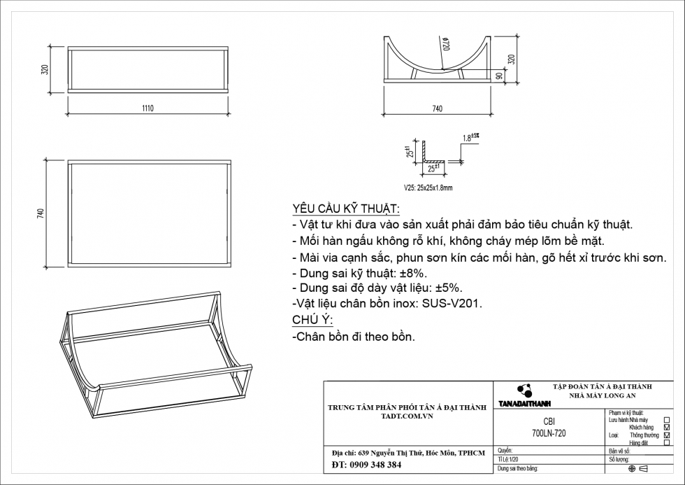 Chân bồn nước 700l ngang