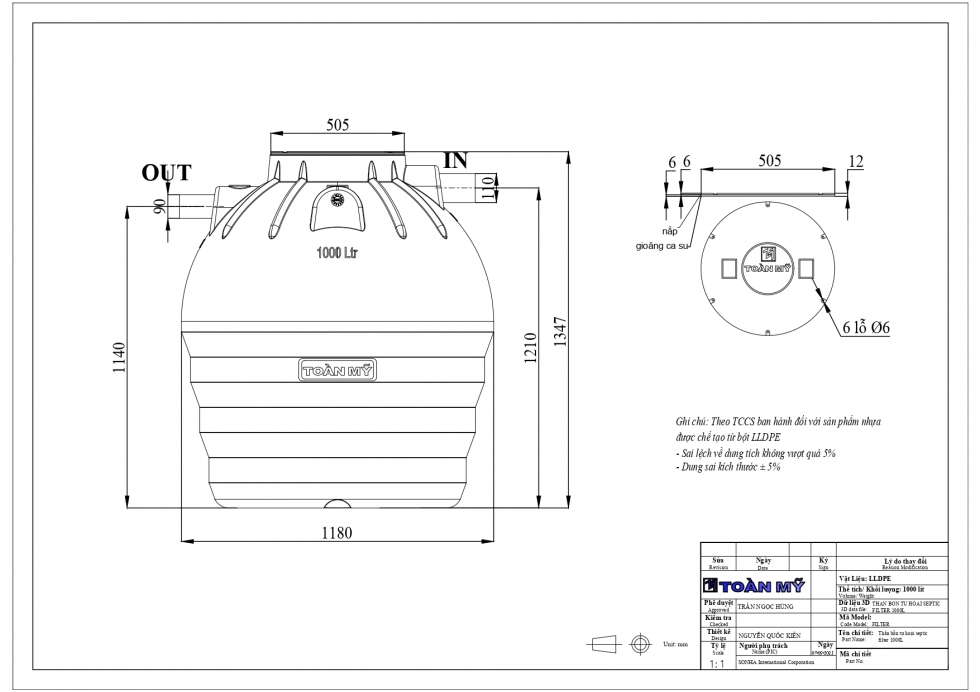 ban ve bon tu hoai septic 1000 lit toan my