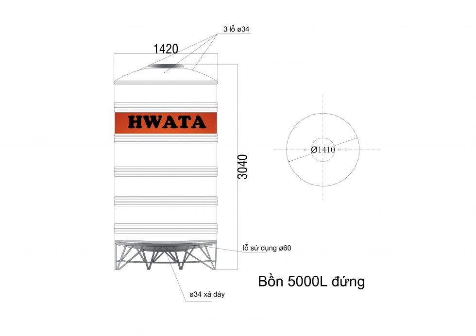 ban ve bon nuoc inox hwata 5000l dung